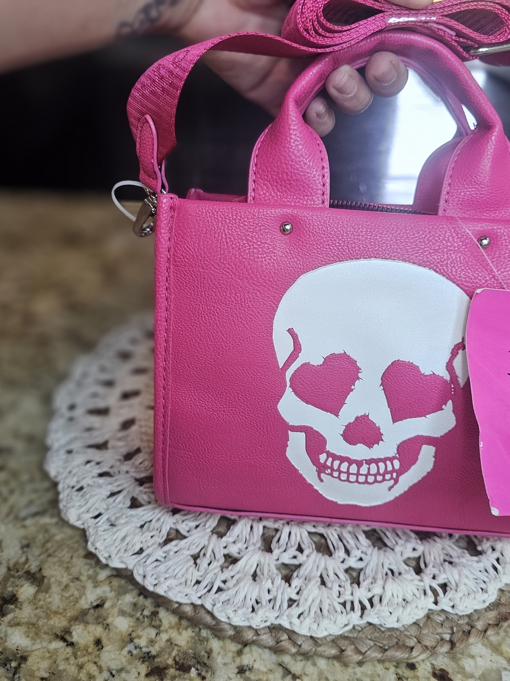 NEW BETSEY JOHNSON Bold Pink Skull Accent Women's Handbag